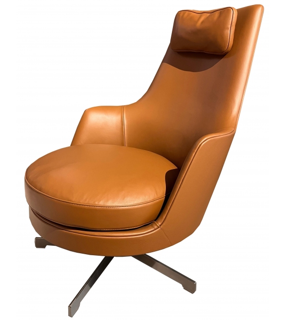 Ready for shipping - Guscioalto Flexform Turning Aluminium Base Armchair With Armrests